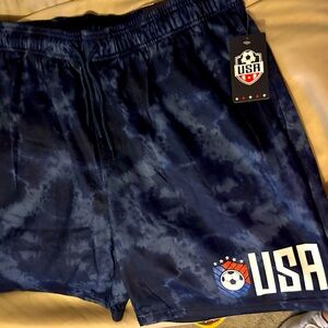NWT USA soccer shorts XL in a blue tye dye with pockets